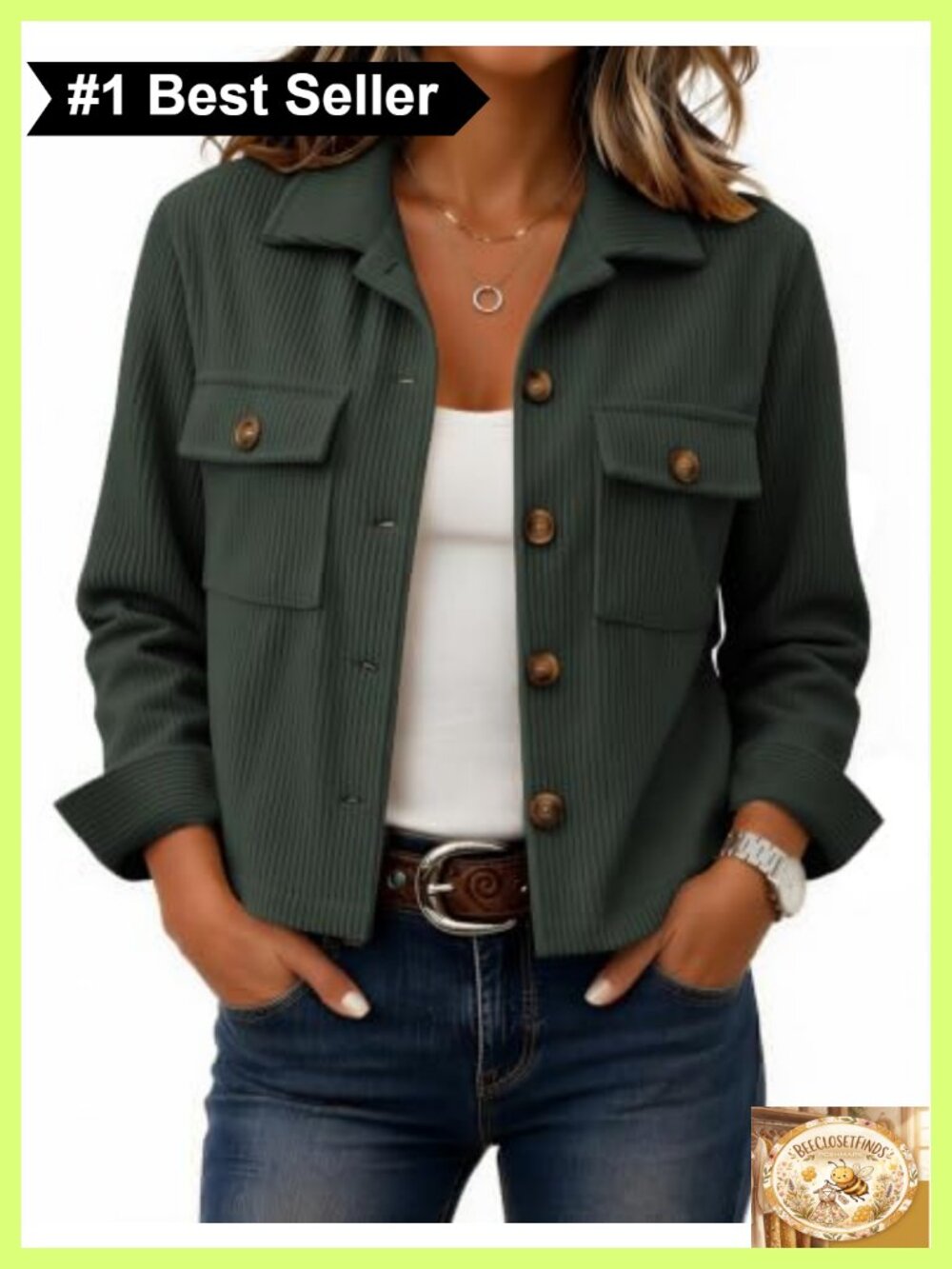 Corduroy Cropped Button Down Shacket Long Sleeve Casual Jacket